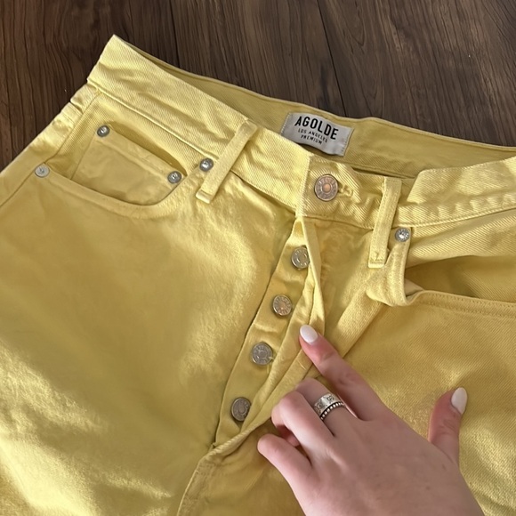 Agolde Riley High-Rise Cropped Yellow Denim Pants Size 27 - Picture 8 of 13